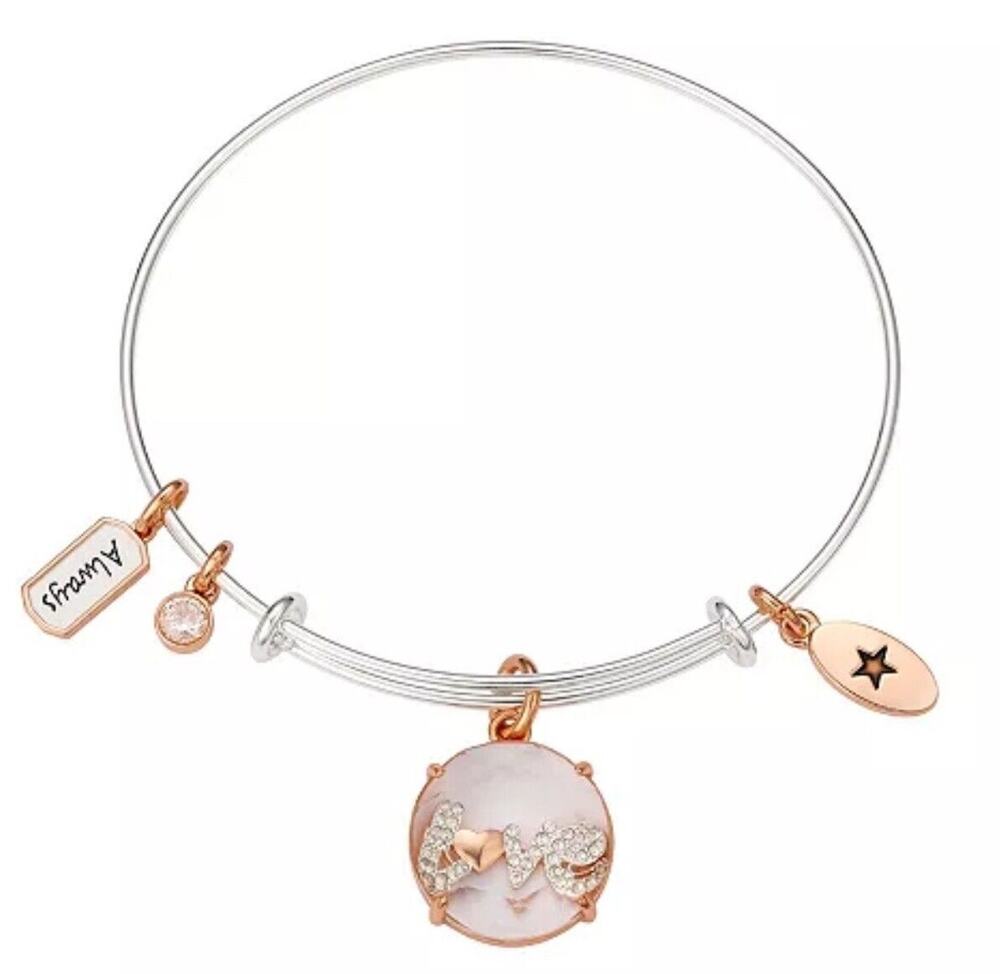 Unwritten 14K Rose Gold Plated Bangle Bracelet Love Charm Trendy Fashion NEW